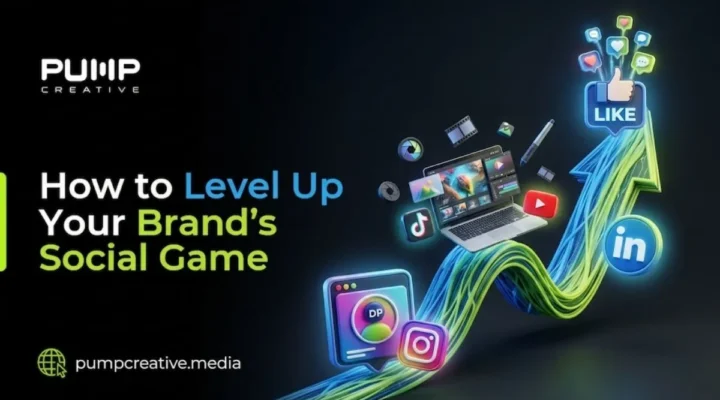 Social media marketing banner with text 'Grow your Business' and 3D social media elements.